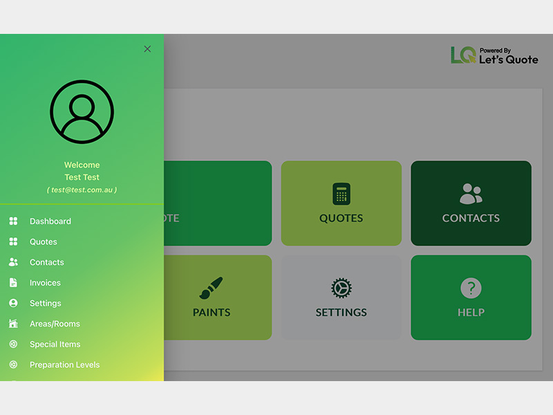 Let's Quote Paint Quoting Software Menu