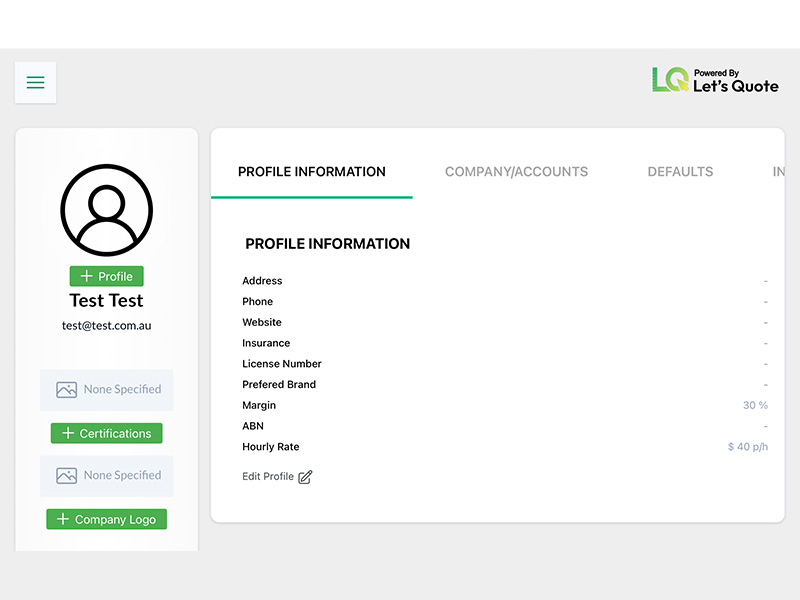 Let's Quote settings screen